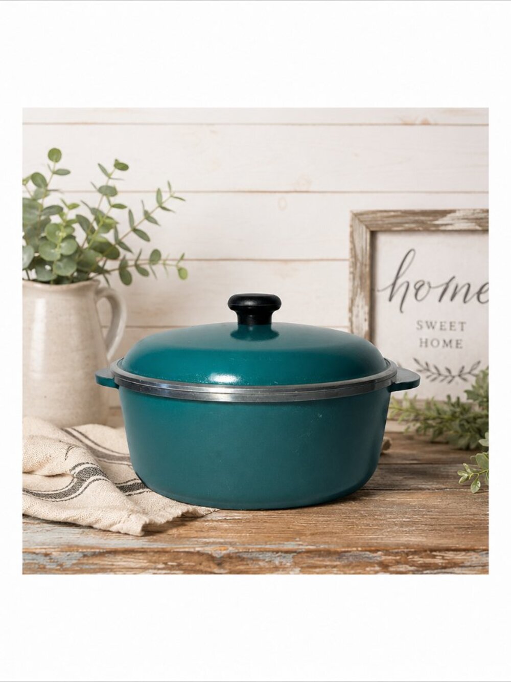 Vintage Club Aluminum Teal Dutch Oven w Lid 4 Qt Turquoise Cast Aluminum USA